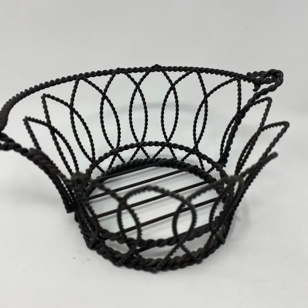 Set of 2 wire handle metal baskets vintage black